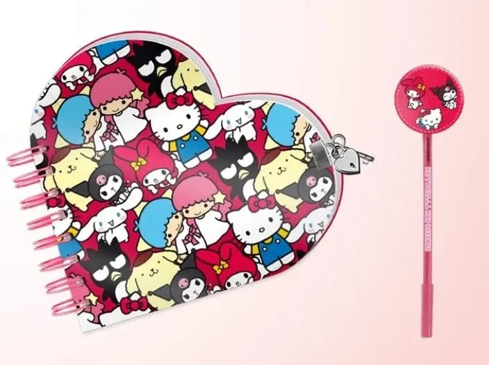 Sanrio Heart Diary & Pen Gift Set Hello Kitty Friends Multicolour