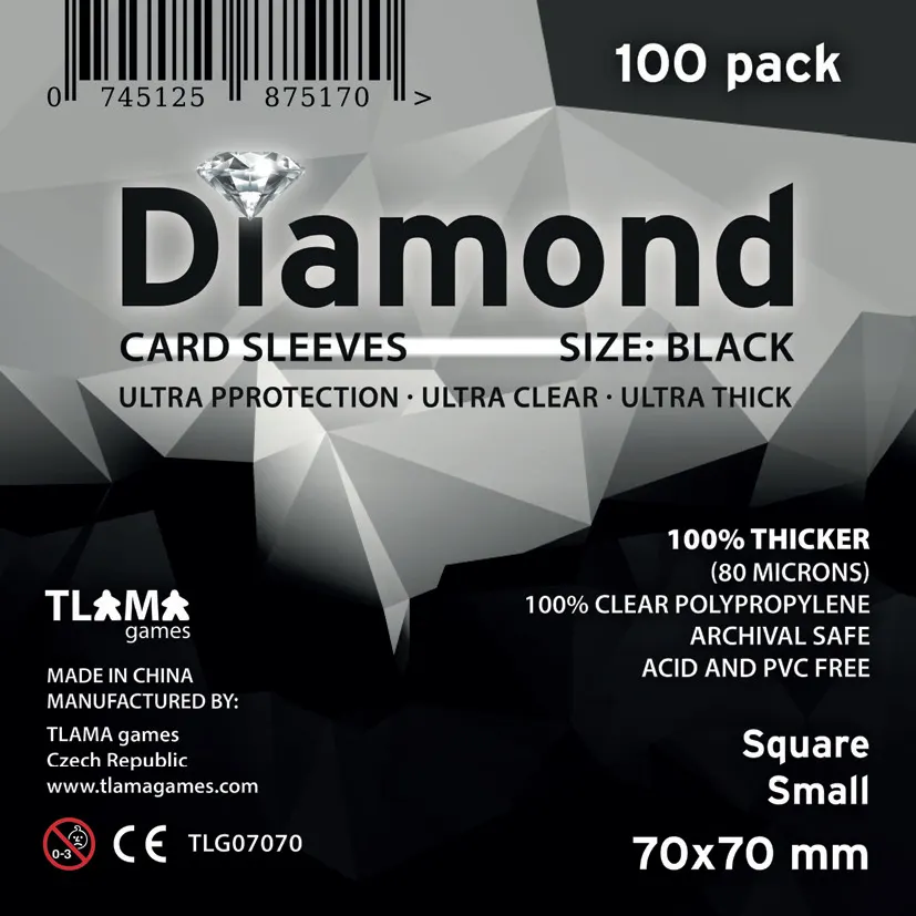 Obaly na karty Diamond Black: Square Small (70x70 mm) (80 mikronů, 100 ks)